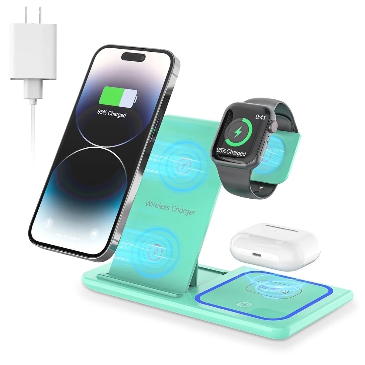 Wireless Charging Station, 3 in 1 Wireless Charger for Iphone 16/15/14/13/12/11/Pro/Pro Max/Xs, Sumsung Galaxy S26 S25 S23, 18W Charging Dock for Iwatch 10/9/8/7/6/5/4/3, Airpods 4/3/2/Pro(Purple)